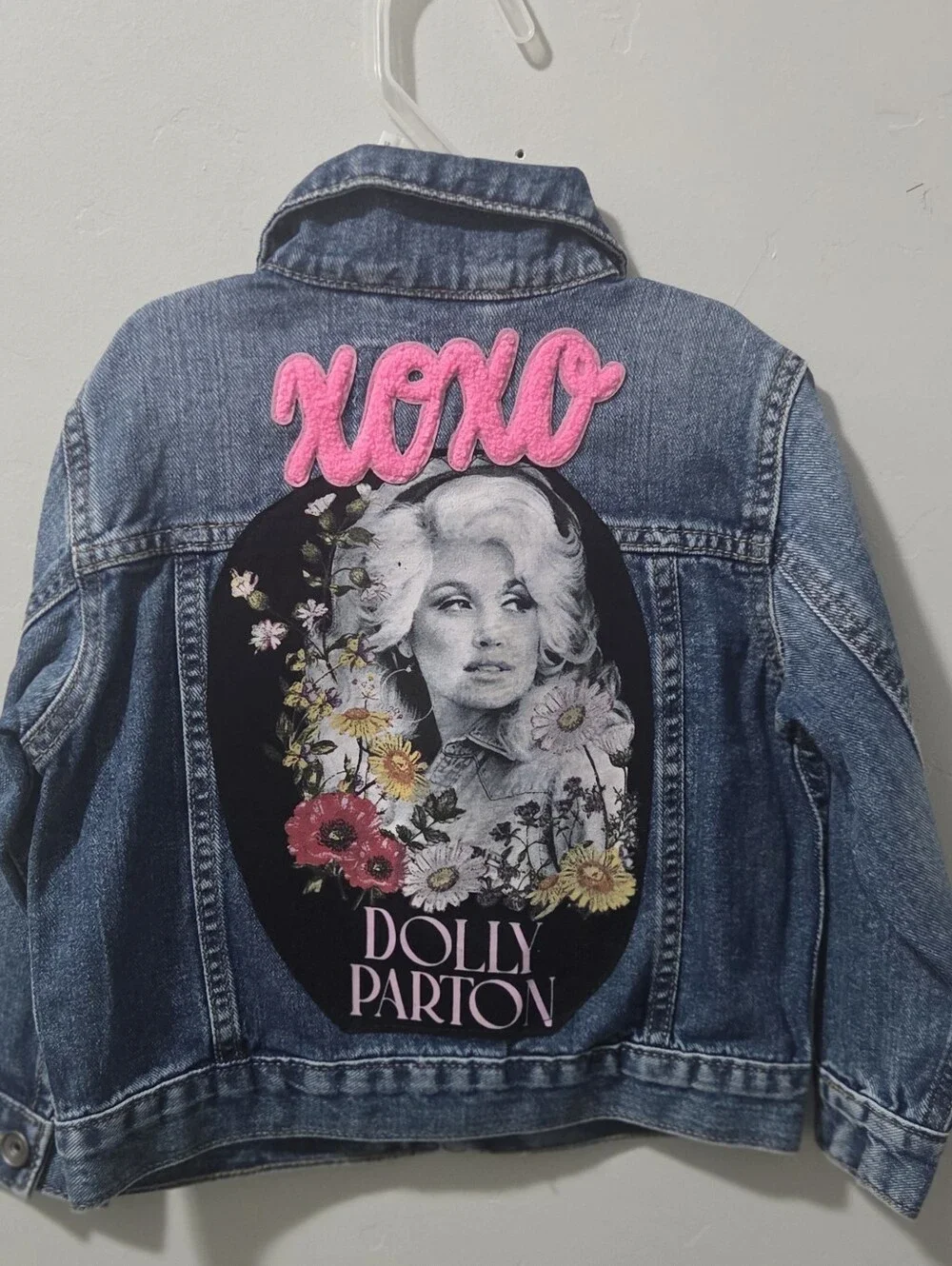 The Children's Place ..Upcycled Dolly Parton Denim Jacket with Pink XOXO